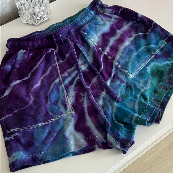 katya moon dye Pants - Women's hand made katya moon dye original Tie-Dye lounge Shorts with pockets!🌛💙💜